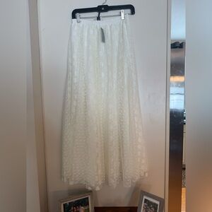 Anthropologie HD in Paris Ivory Maxi Skirt with Polka Dot Overlay